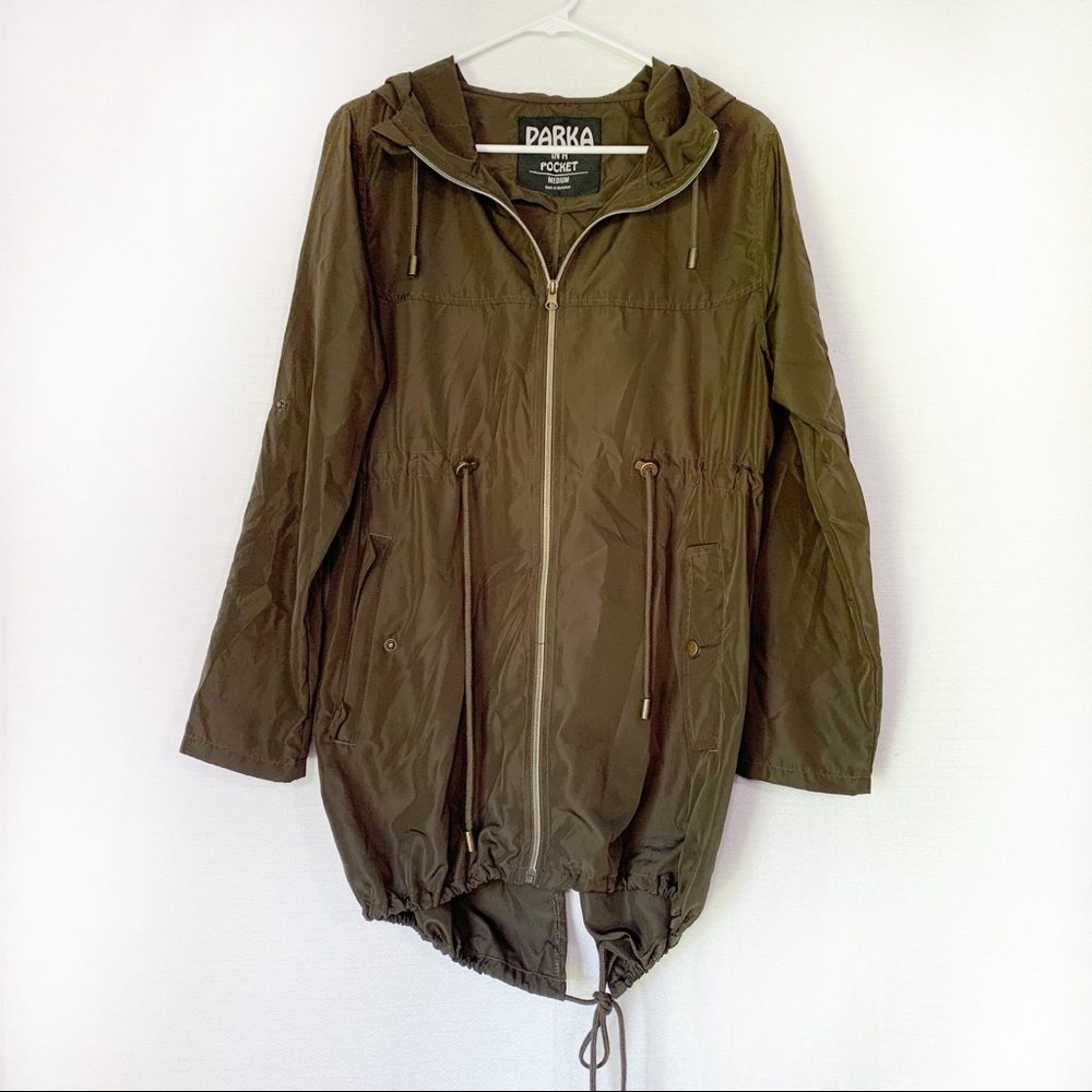 Parka in a Pocket Olive Green Sz M Utility Jacket